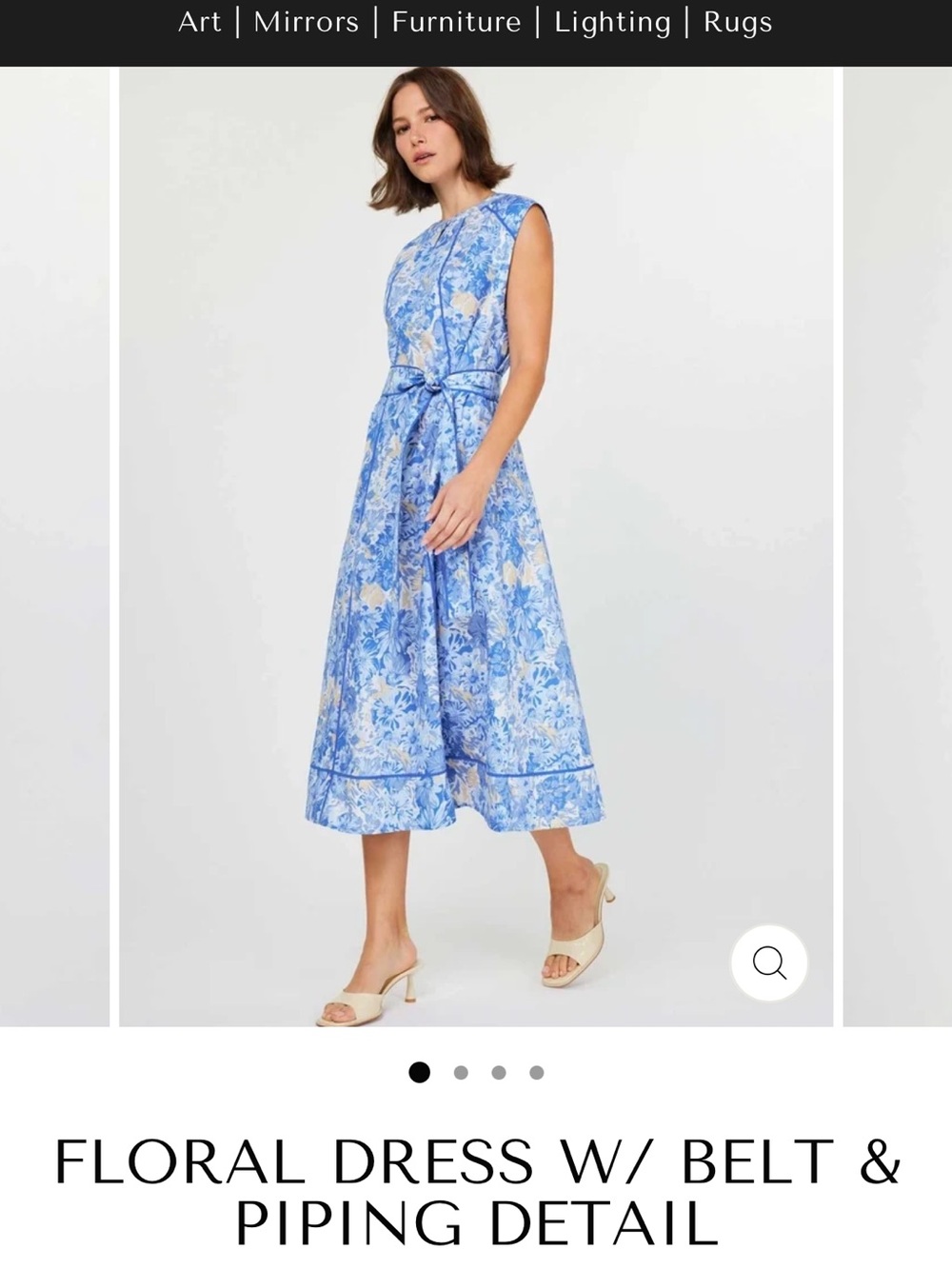 Current Air Blue Floral Belted Midi Dress